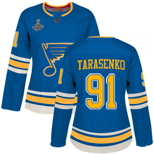 Adidas Blues #91 Vladimir Tarasenko Blue Alternate Authentic Stanley Cup Champions Women's Stitched NHL Jersey